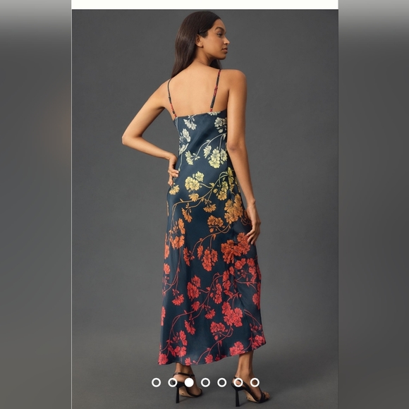 Anthropologie Conditions Apply Elva Slip Midi Dress Deep Teal Floral - Size LP - Picture 9 of 9